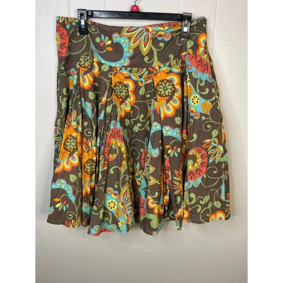 Vintage-Inspired New York & Company Floral Skirt 100% Cotton Size 12 Brown & Mul - Picture 1 of 4